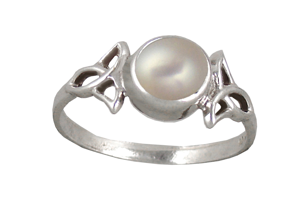 Sterling Silver Celtic Knotwork Ring With Cultured Freshwater Pearl Size 9